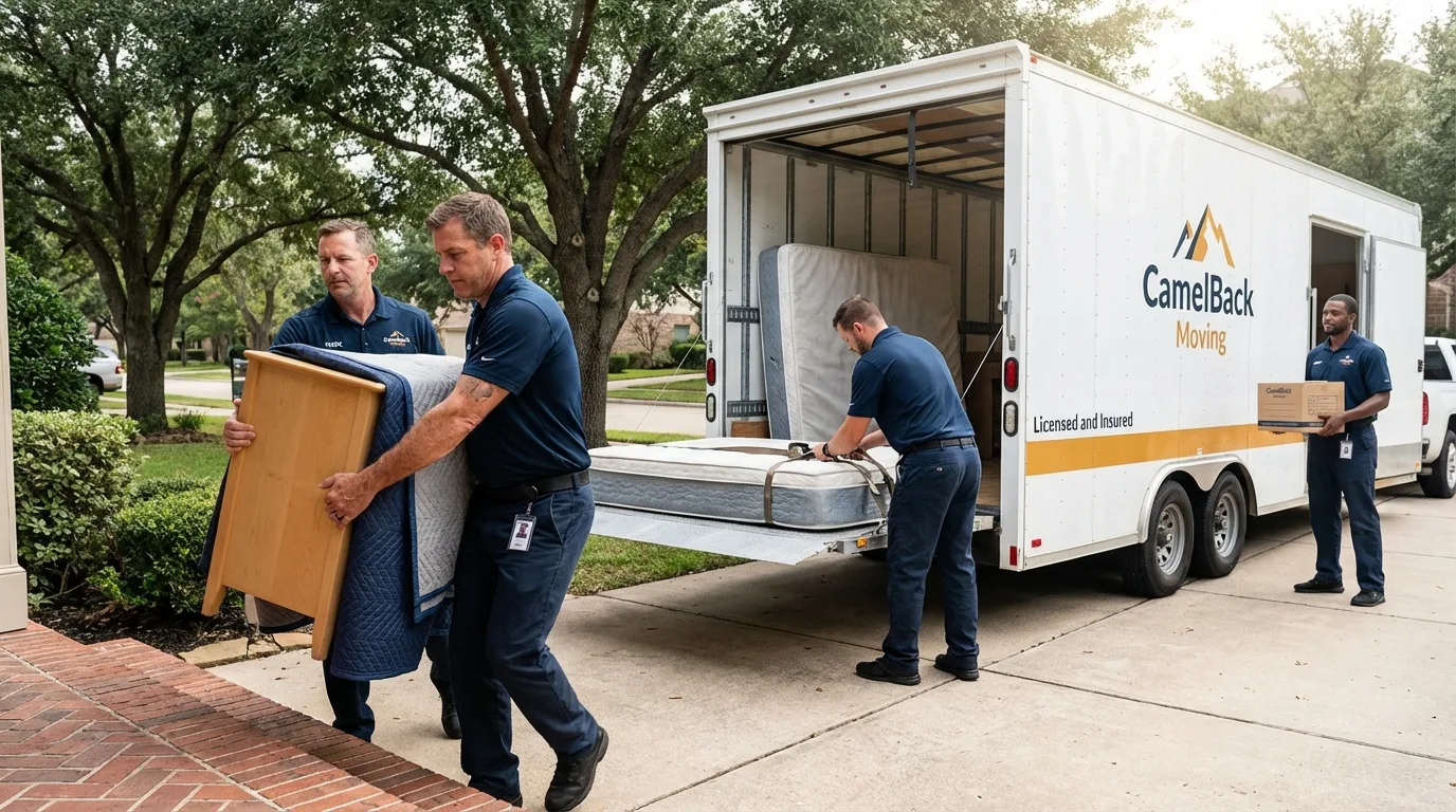 Crew loading residential truck for cross-state move from Jenks, OK