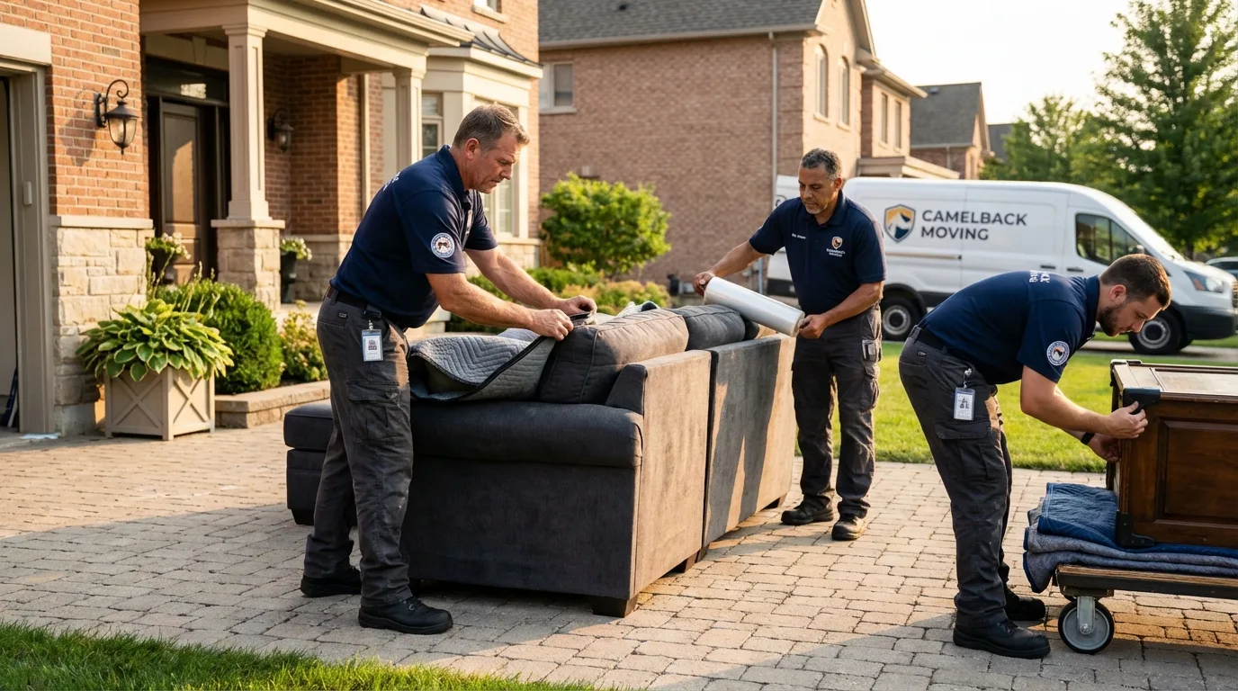 Large estate moving crew wrapping furniture in Jenks, OK
