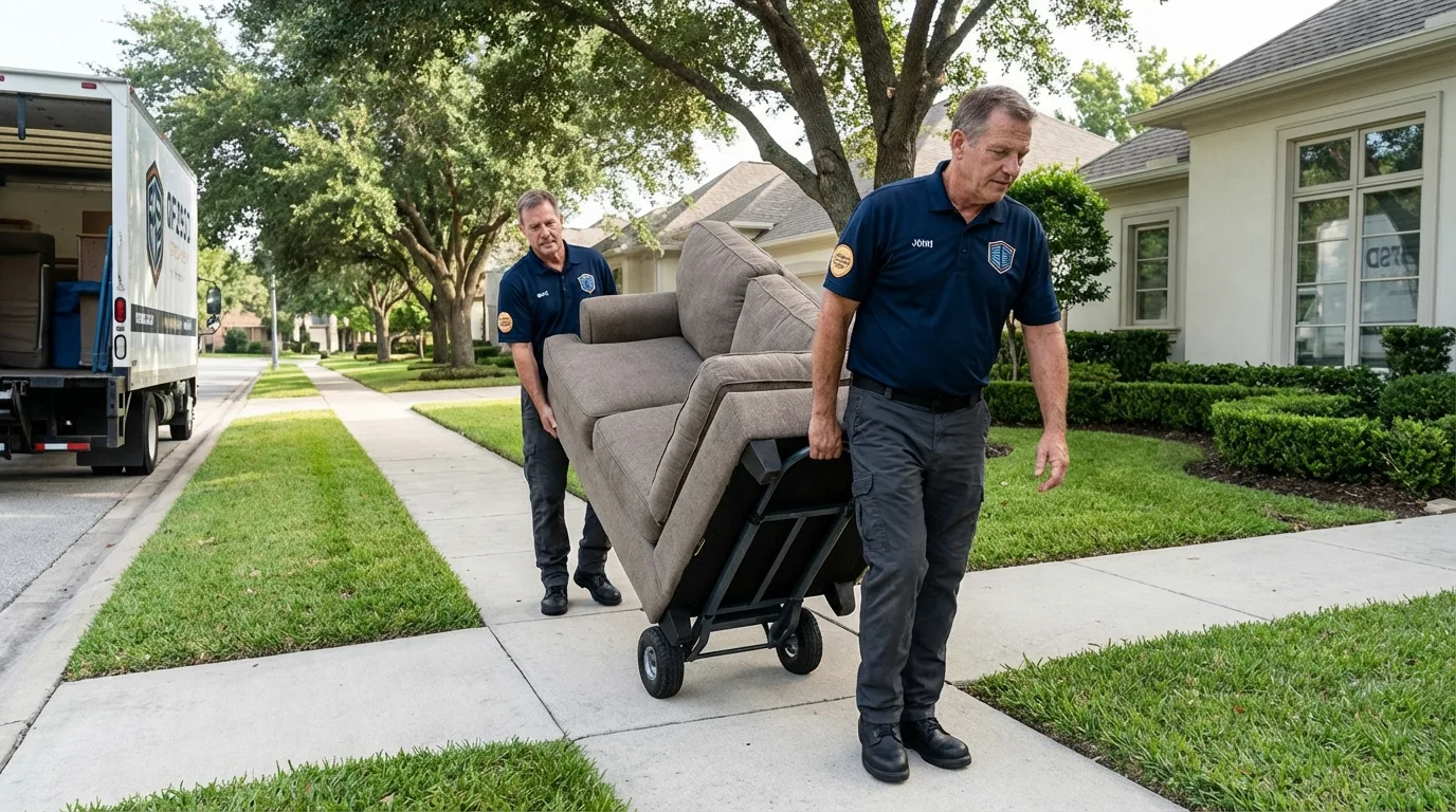 Local residential moving crew loading furniture in Jenks, OK