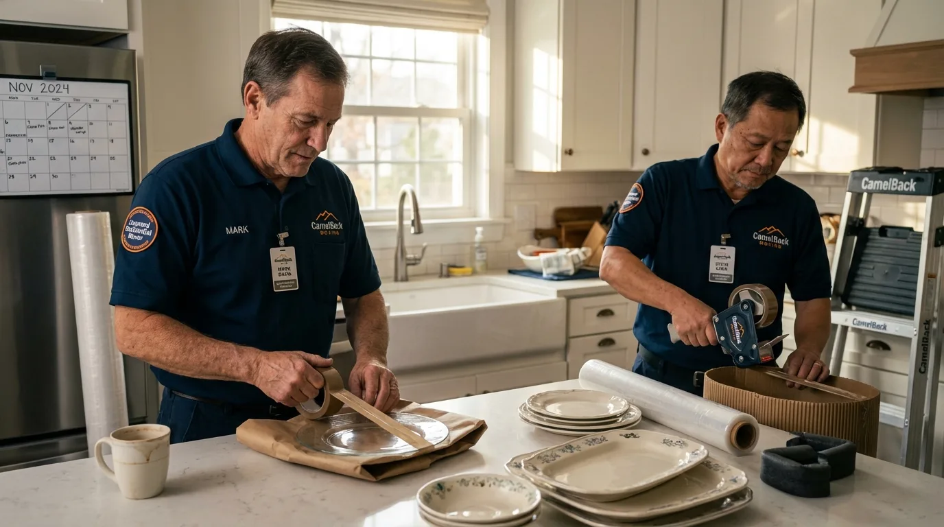 Professional crew packing kitchen dishware in Jenks, OK